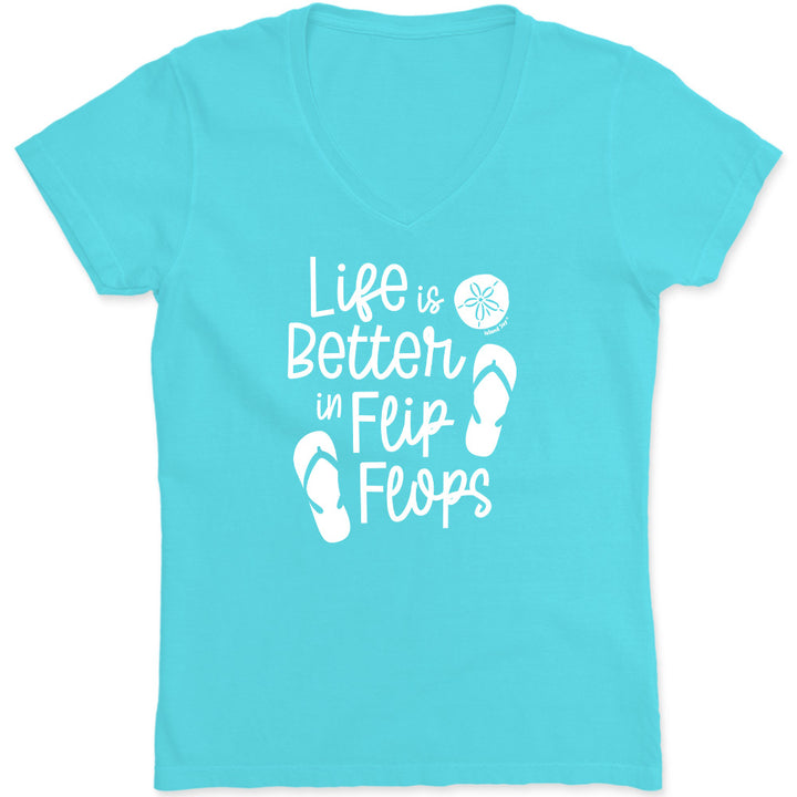 Womens T-Shirt Life Is Better In Flip Flops Aqua