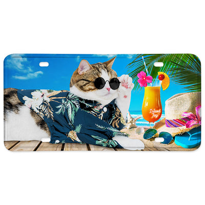 Cat On Beach Metal License Plate