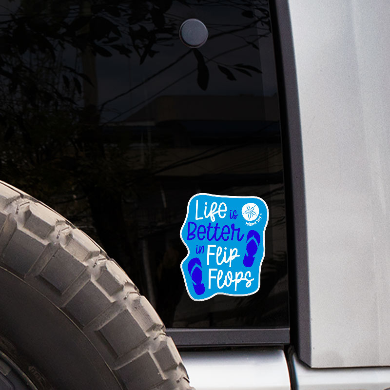 Life Is Better In Flip Flops Die Cut Beach Sticker on Jeep