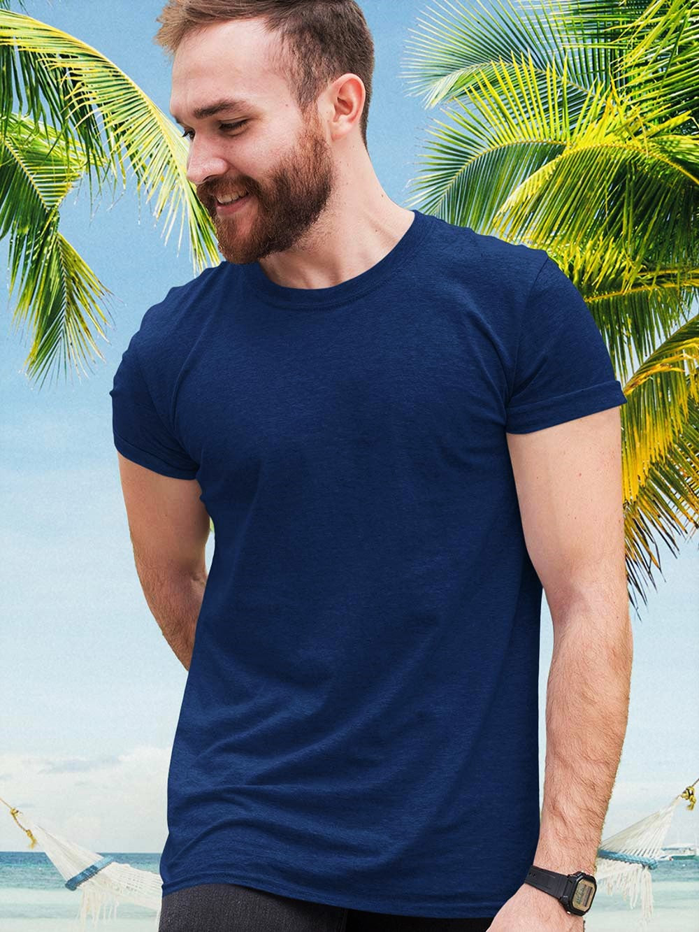 Beach Body Tee Navy with Model 1