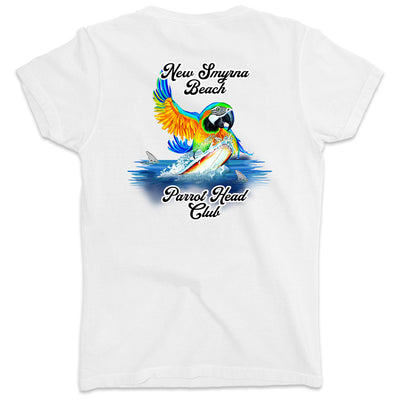 Women's Official New Smyrna Beach Parrot Head Club V-Neck T-Shirt Ocean White