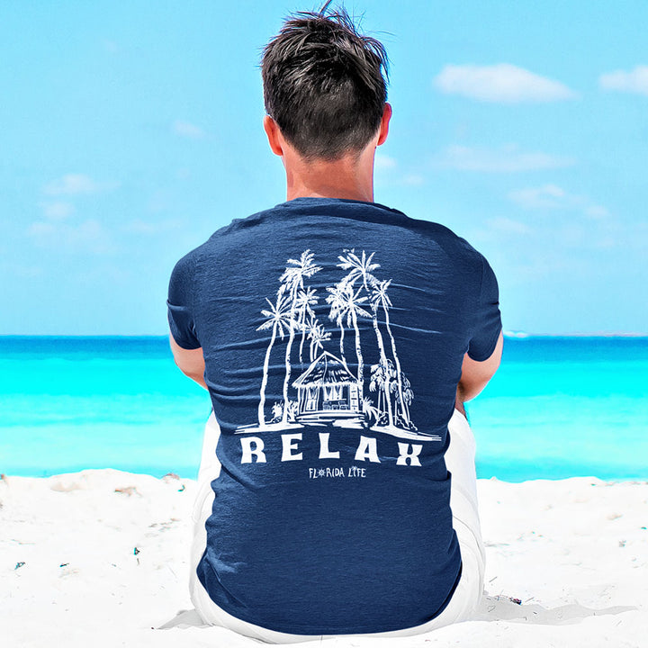 Florida Life Beach Bungalow T-Shirt Navy With Model