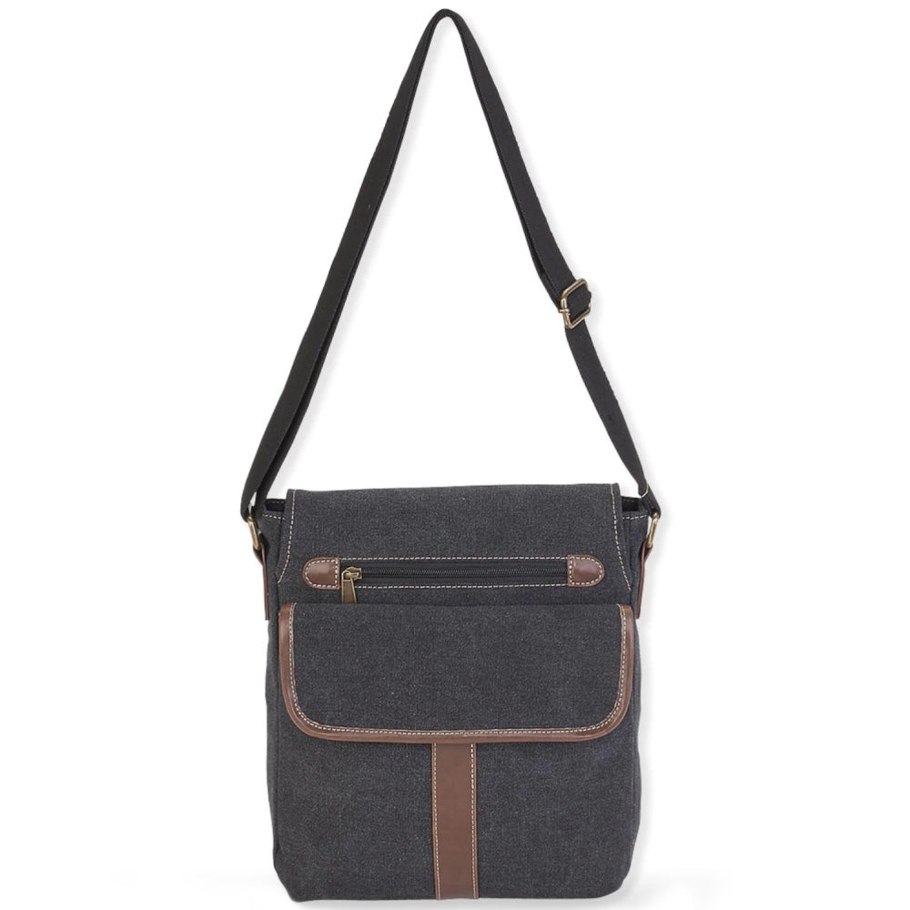 Charcoal Cotton Canvas Crossbody Beach Bag