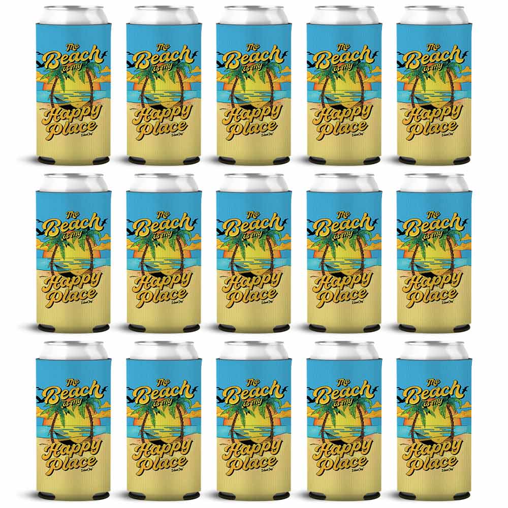 The Beach Is My Happy Place Sunset SLIM Can Cooler 15 Pack