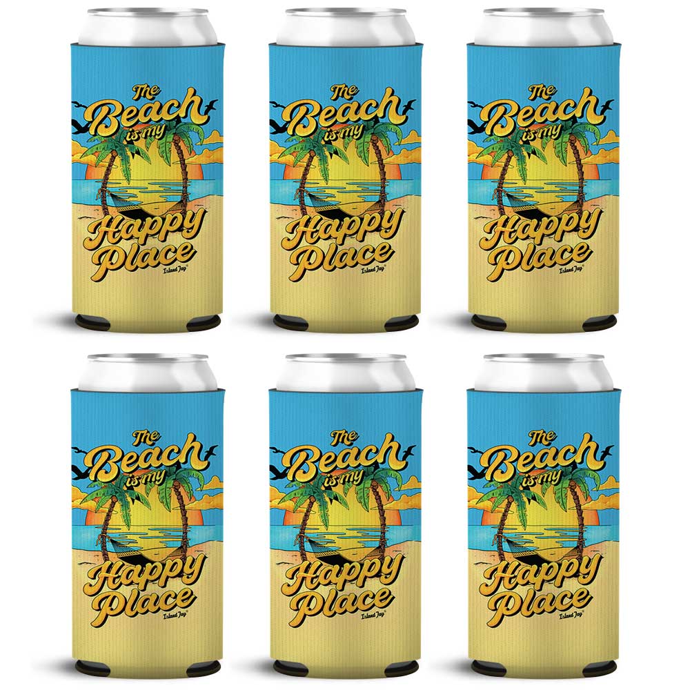 The Beach Is My Happy Place Sunset SLIM Can Cooler 6 Pack