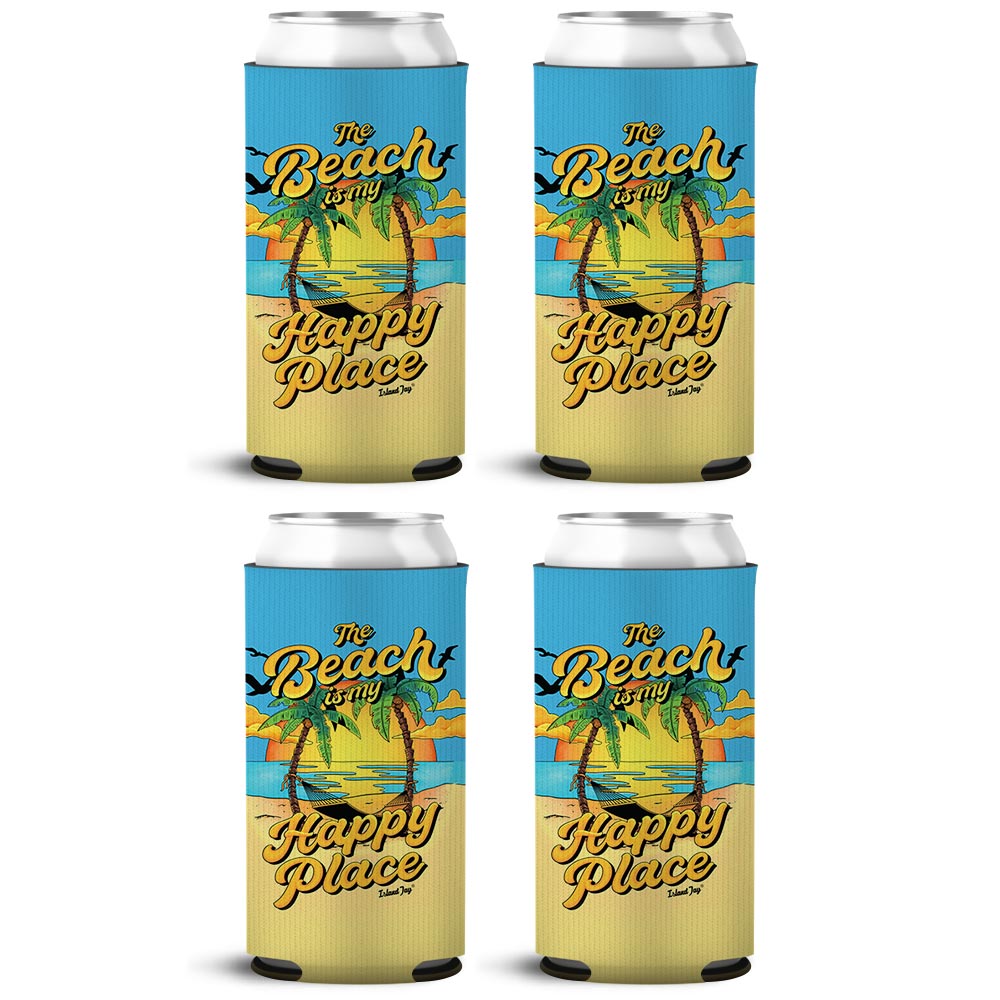 The Beach Is My Happy Place Sunset SLIM Can Cooler 4 Pack