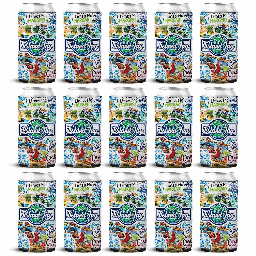 Island Jay Sticker Collage SLIM Can Cooler 15 Pack