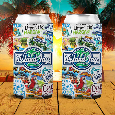 Island Jay Sticker Collage SLIM Can Cooler 2 Pack