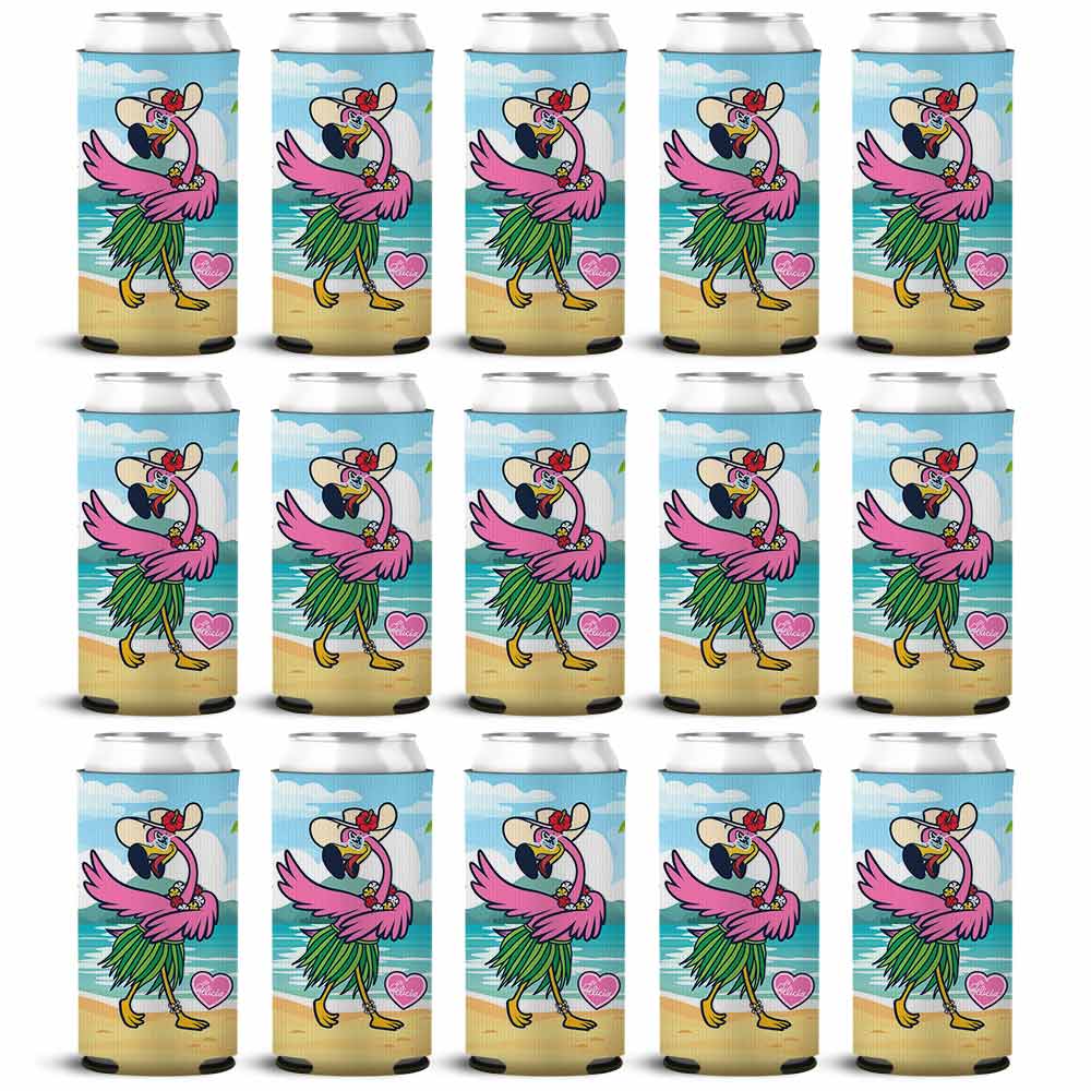 Felicia The Flamingo Hula Ways SLIM Can Cooler 15 Pack