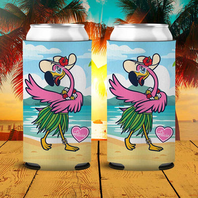 Felicia The Flamingo Hula Ways SLIM Can Cooler 2 Pack