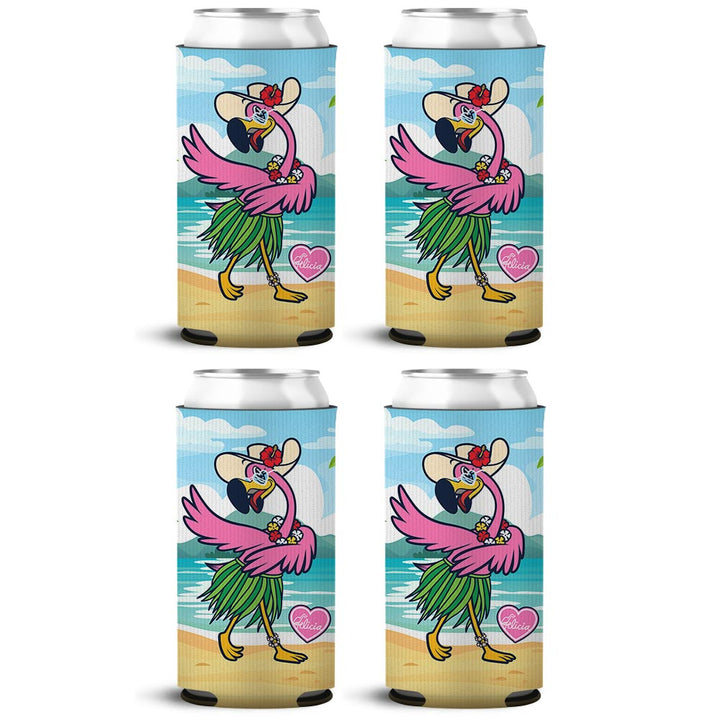 Felicia The Flamingo Hula Ways SLIM Can Cooler 4 Pack