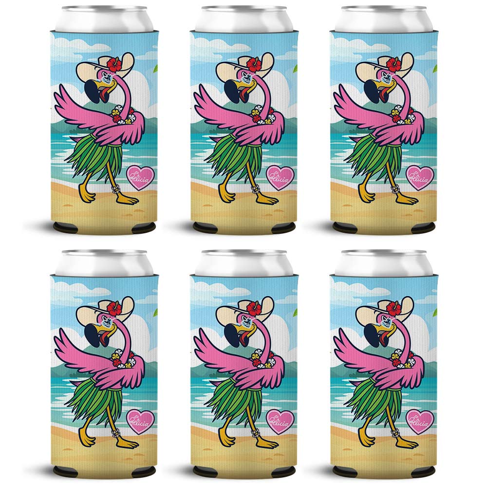 Felicia The Flamingo Hula Ways SLIM Can Cooler 6 Pack