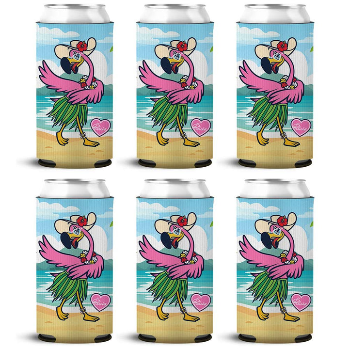 Felicia The Flamingo Hula Ways SLIM Can Cooler 6 Pack