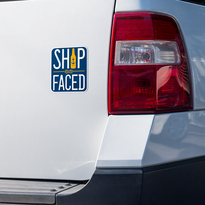 ship faced sticker on truck
