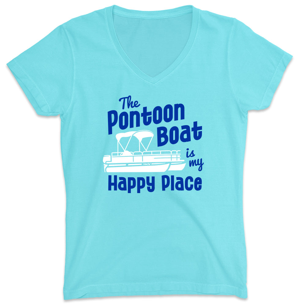 Women's The Pontoon Boat is my Happy Place V-Neck Aqua