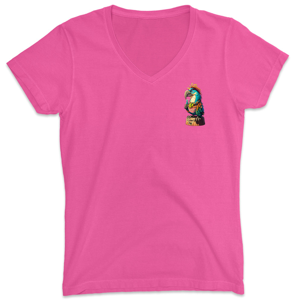 Women's Sips and Squawks Moku V-Neck T-Shirt Hot Pink Front
