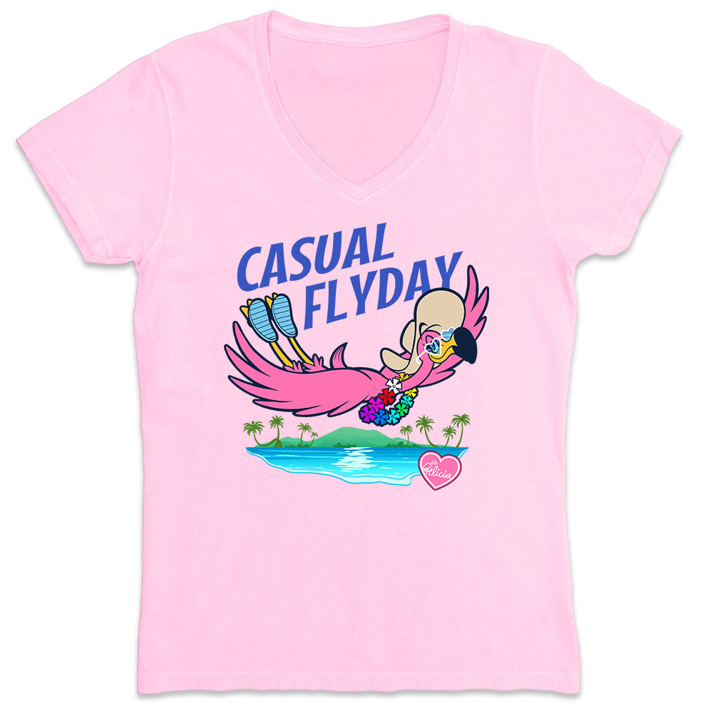 Women's Felicia The Flamingo Casual Flyday V-Neck T-Shirt