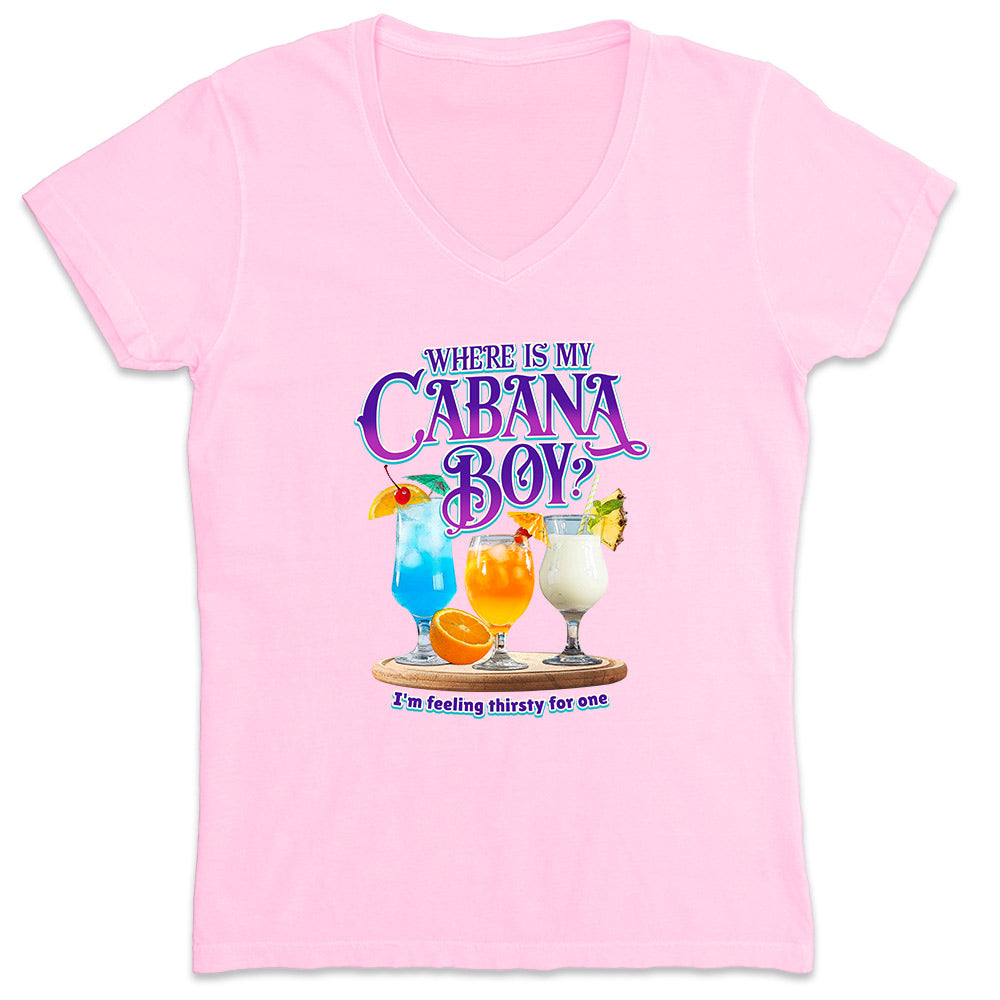 Women's Where Is My Cabana Boy - I'm Feeling Thirsty V-Neck T-Shirt Light Pink
