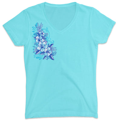 Women's Hawaiian Pua Melia V-Neck T-Shirt | Hibiscus Flower Design