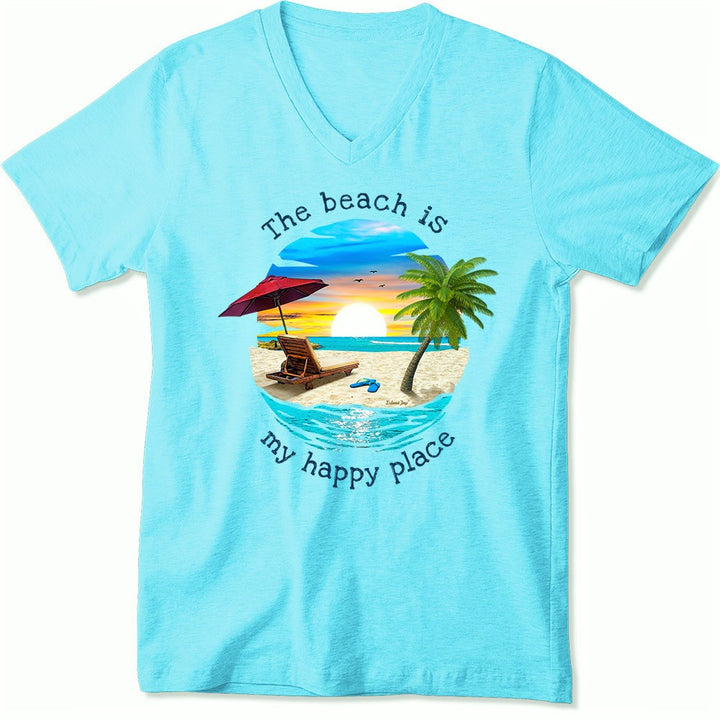 Women's T-Shirt The Beach Is My Happy Place Aqua