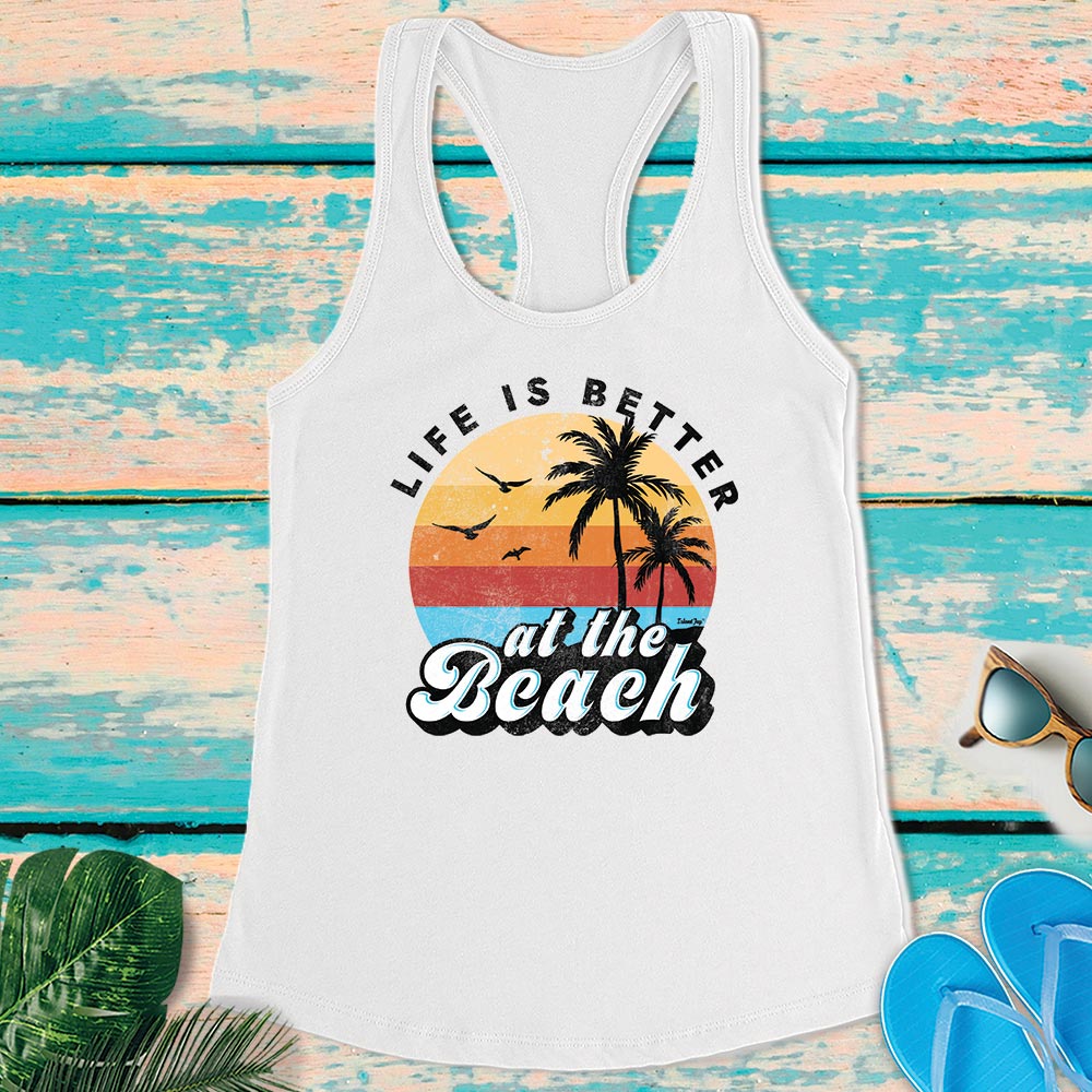 Women's Life Is Better At The Beach Vintage Racerback Tank Top White