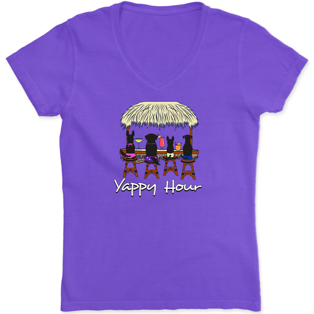 Women's Yappy Hour Beach Dog  V-Neck T-Shirt