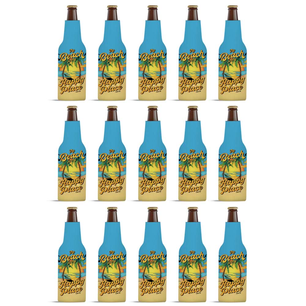 The Beach Is My Happy Place Sunset Zippered Bottle Cooler Sleeve 15 Pack