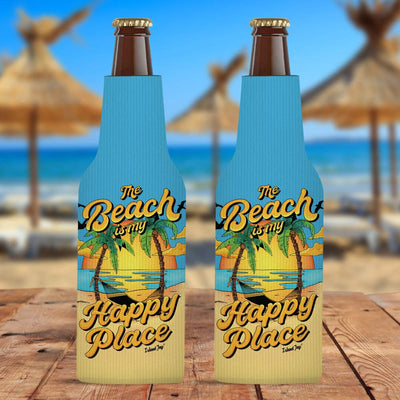 The Beach Is My Happy Place Sunset Zippered Bottle Cooler Sleeve 2 Pack