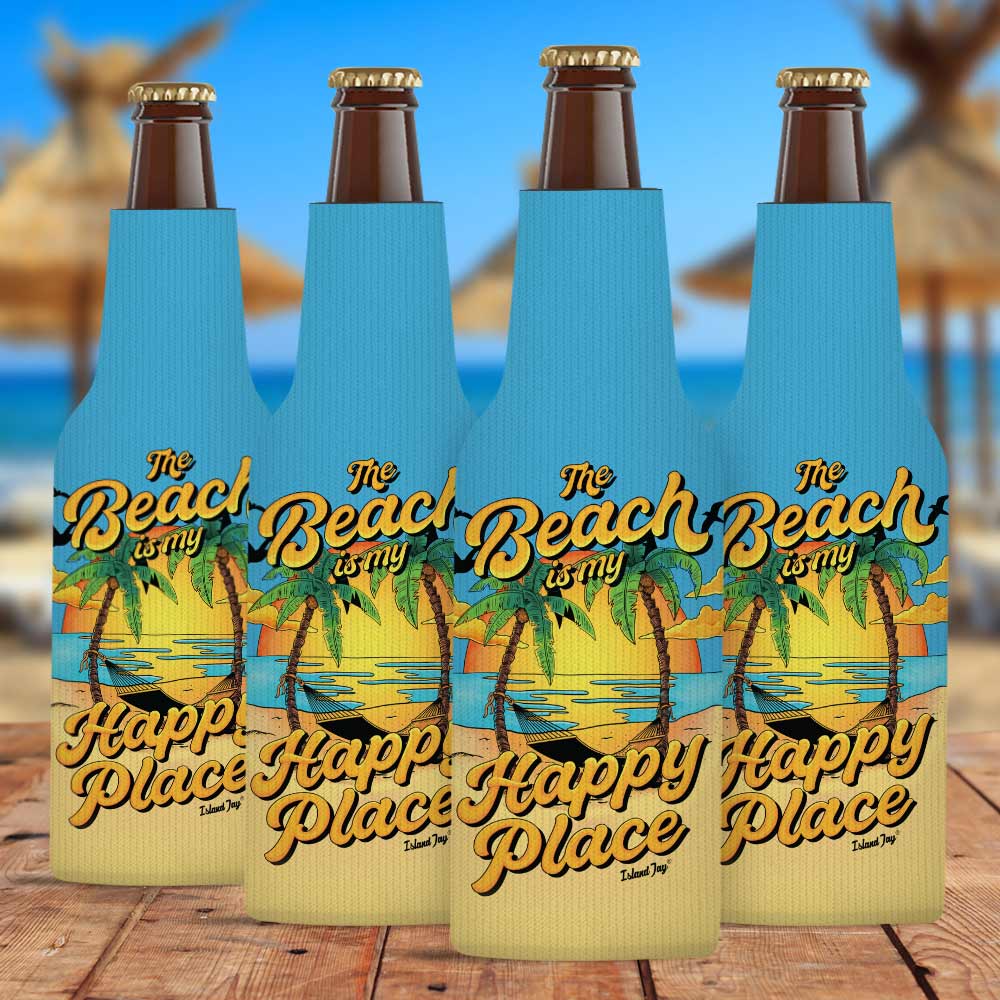 The Beach Is My Happy Place Sunset Zippered Bottle Cooler Sleeve 4 Pack