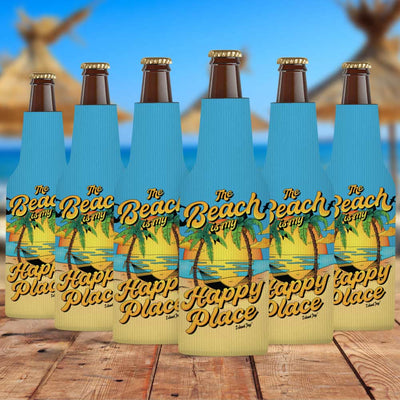 The Beach Is My Happy Place Sunset Zippered Bottle Cooler Sleeve 6 Pack