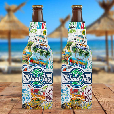 Island Jay Sticker Collage Zippered Bottle Cooler Sleeve 2 Pack