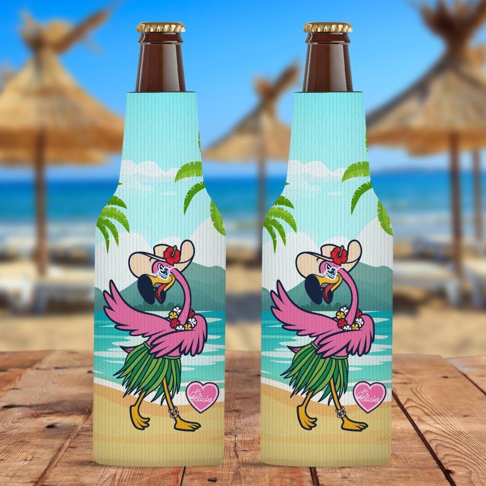 Felicia The Flamingo Hula Ways Zippered Bottle Cooler Sleeve 2 Pack