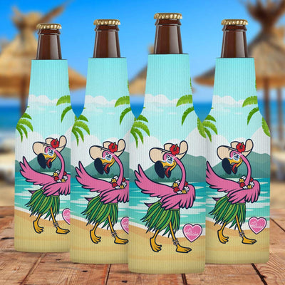 Felicia The Flamingo Hula Ways Zippered Bottle Cooler Sleeve 4 Pack