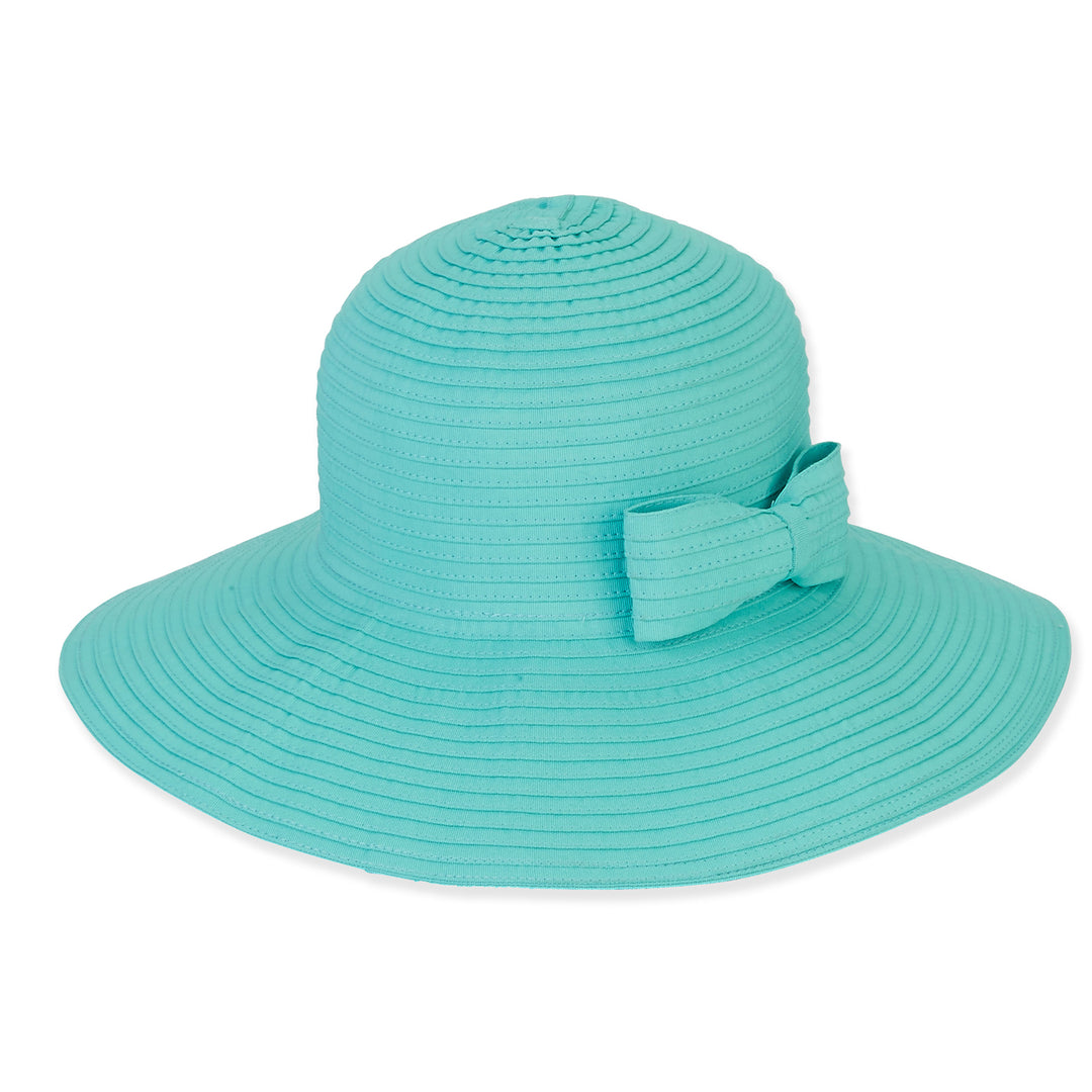 Ladies Wide Brim Ribbon 50+ UPF Sea Green Hat