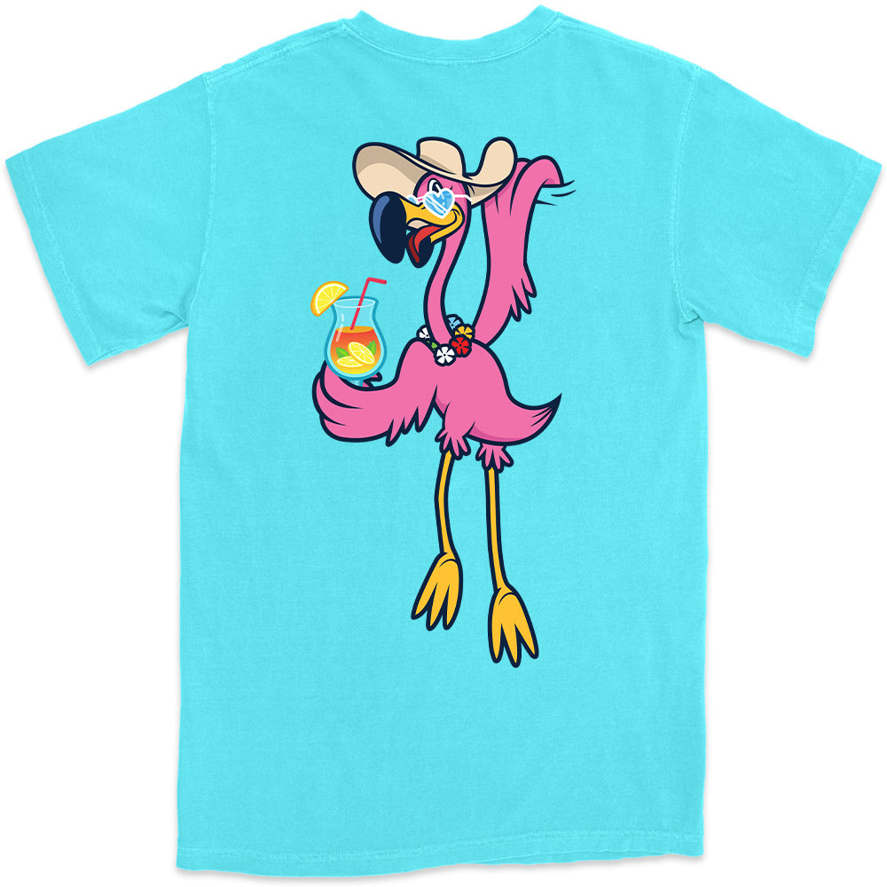 Felicia The Flamingo Hanging Around T-Shirt Lagoon Blue