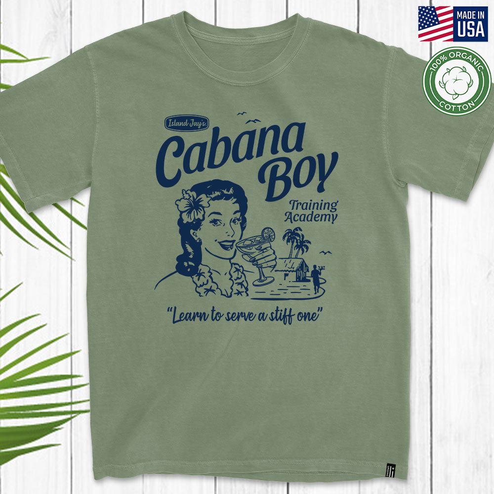 Cabana Boy Training Academy Vintage Art - ORGANIC USA MADE TEE Olive