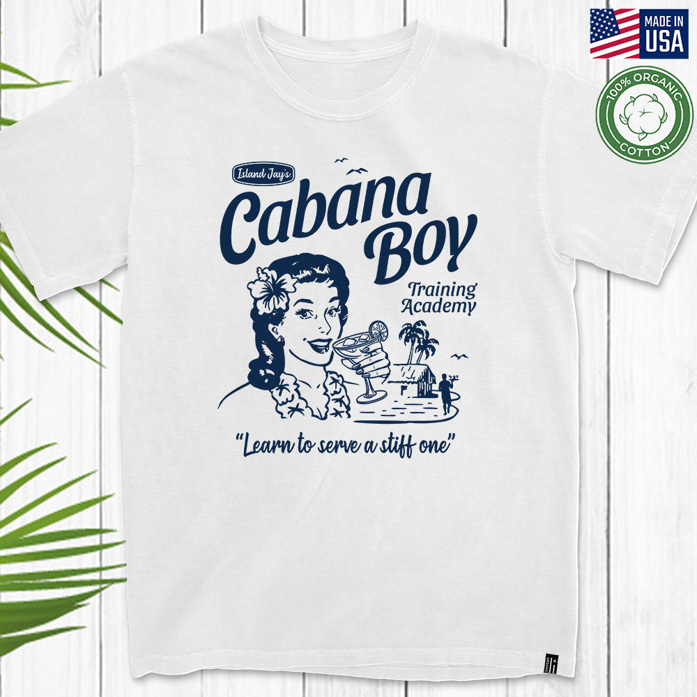 Cabana Boy Training Academy Vintage Art - ORGANIC USA MADE TEE White