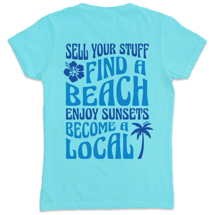 Women's Sell Your Stuff & Become A Local V-Neck T-Shirt Aqua