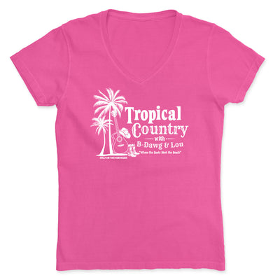 Women's Tropical Country Tiki Man Radio DJ T-Shirt V-Neck