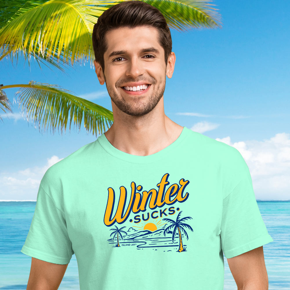 Winter Sucks T-Shirt Winter Sucks Island T-Shirt Model