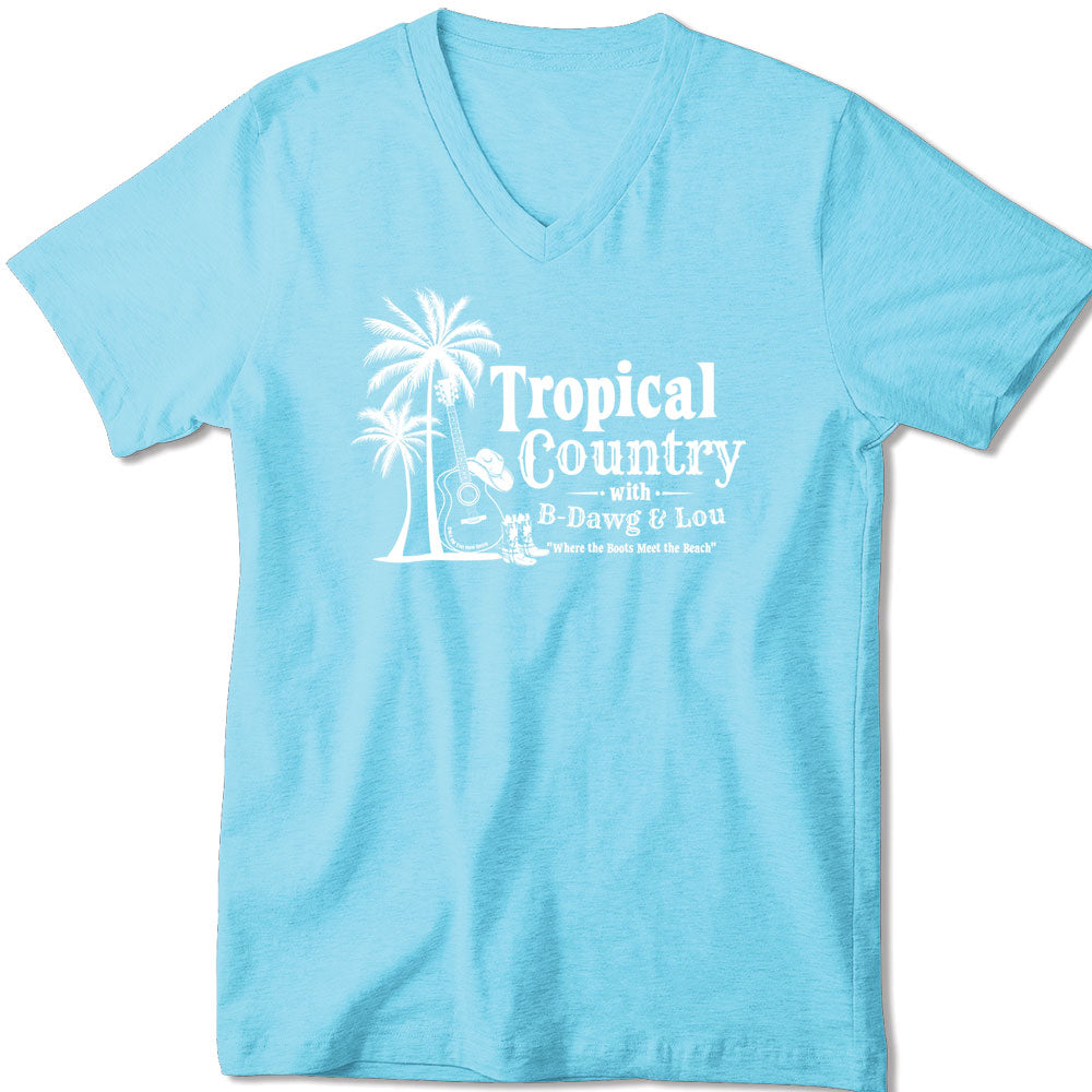 Women's Tropical Country Tiki Man Radio DJ T-Shirt V-Neck
