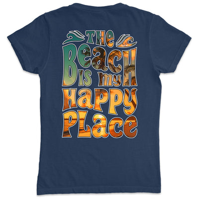 Women's The Beach Is My Happy Place Lā Nani Beautiful Sun V-Neck T-Shirt in navy
