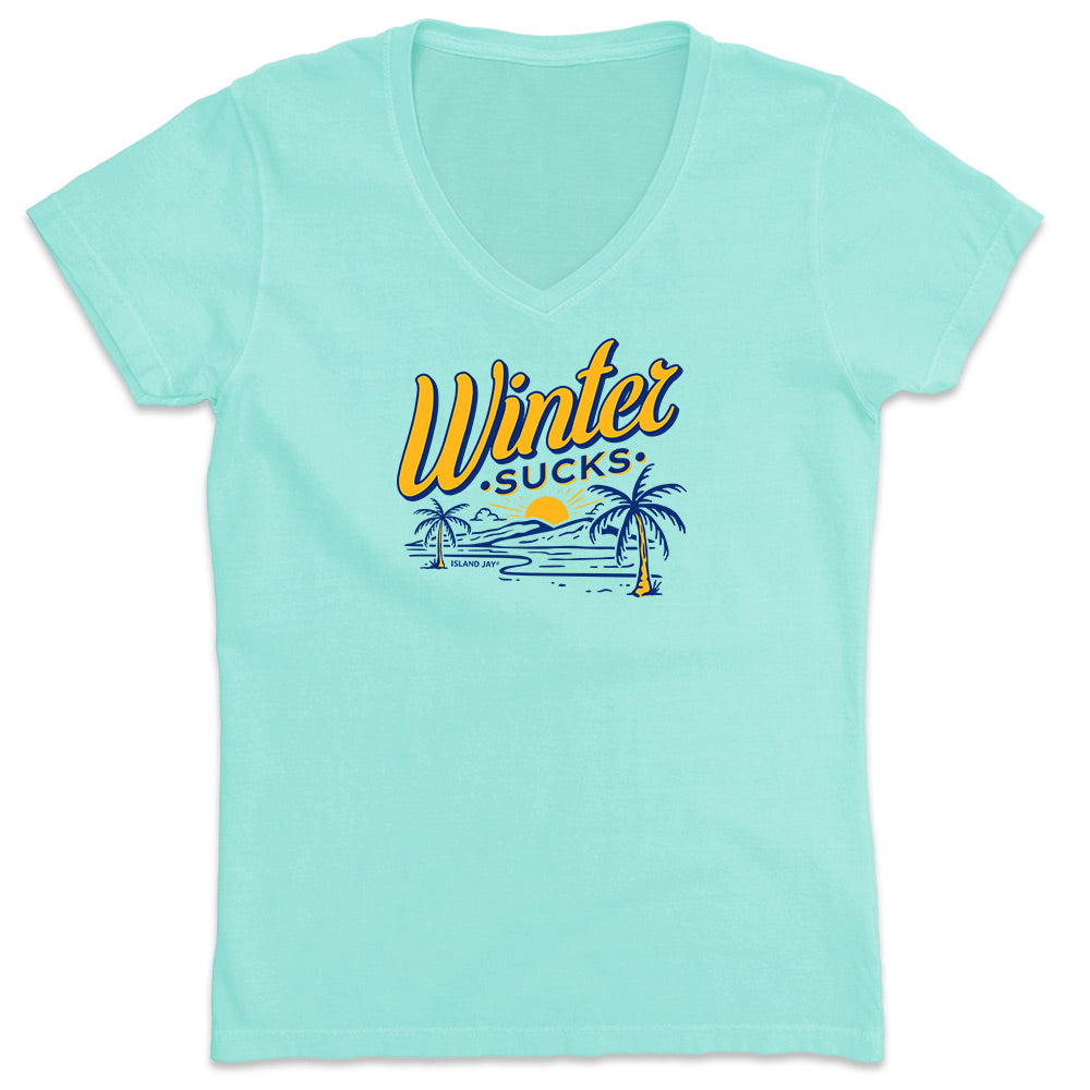Women's Winter Sucks 'Mini Island' V-Neck T-Shirt