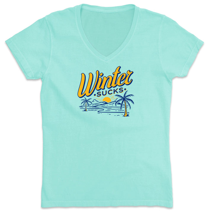 Women's Winter Sucks 'Mini Island' V-Neck T-Shirt