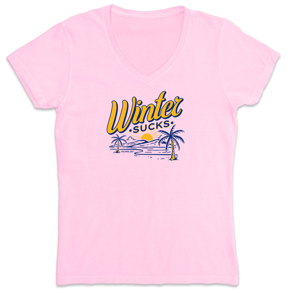 Women's Winter Sucks 'Mini Island' V-Neck T-Shirt