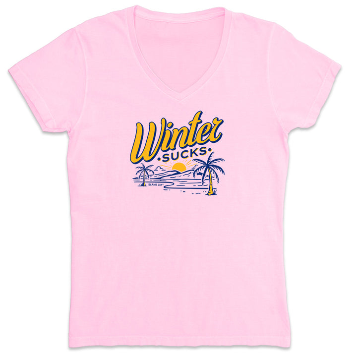 Women's Winter Sucks 'Mini Island' V-Neck T-Shirt